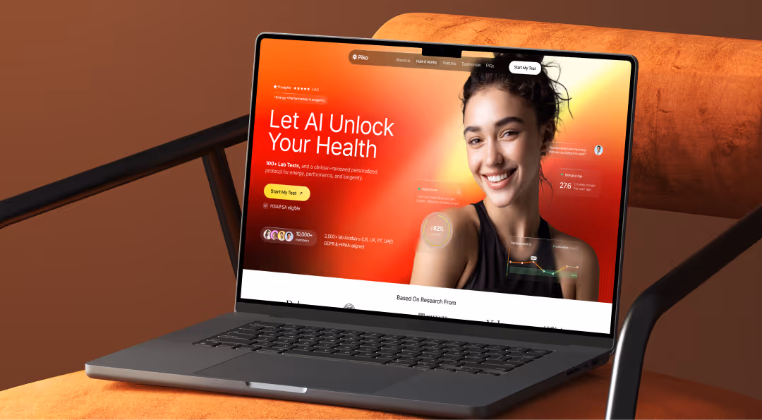 Branding, landing page, and web app design for a personalized healthcare platform.